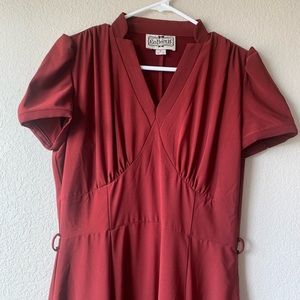 Collectif Veronique short sleeve swing dress in wine red.